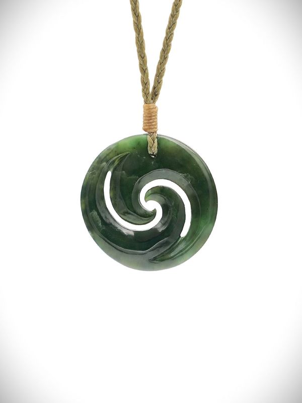 Moko Pounamu Double Koru Genuine NZ Kawakawa Greenstone - Kakiroa