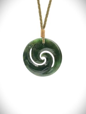 Moko Pounamu Double Koru Genuine NZ Kawakawa Greenstone - Kakiroa Moko Pounamu Double Koru Genuine NZ Kawakawa Greenstone - Kakiroa