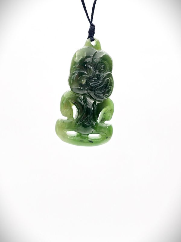 Moko Pounamu Pepi Hei Tiki NZ Genuine Kawakawa Greenstone - Karere