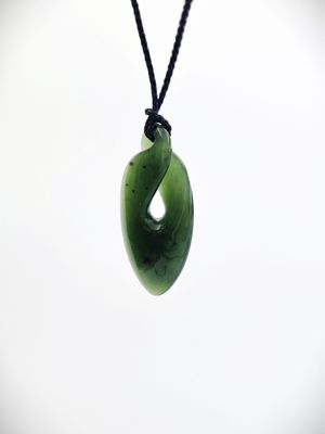 Moko Pounamu Single Pikorua (Twist) NZ Genuine Kawakawa Greenstone - Kuku Moko Pounamu Single Pikorua (Twist) NZ Genuine Kawakawa Greenstone - Kuku