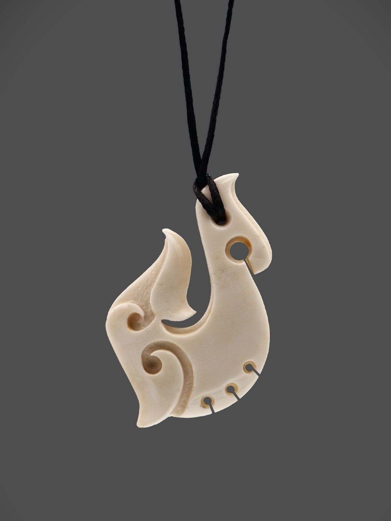 Moko Pounamu Hei Matau (Hook) Bone Carving - Awatere