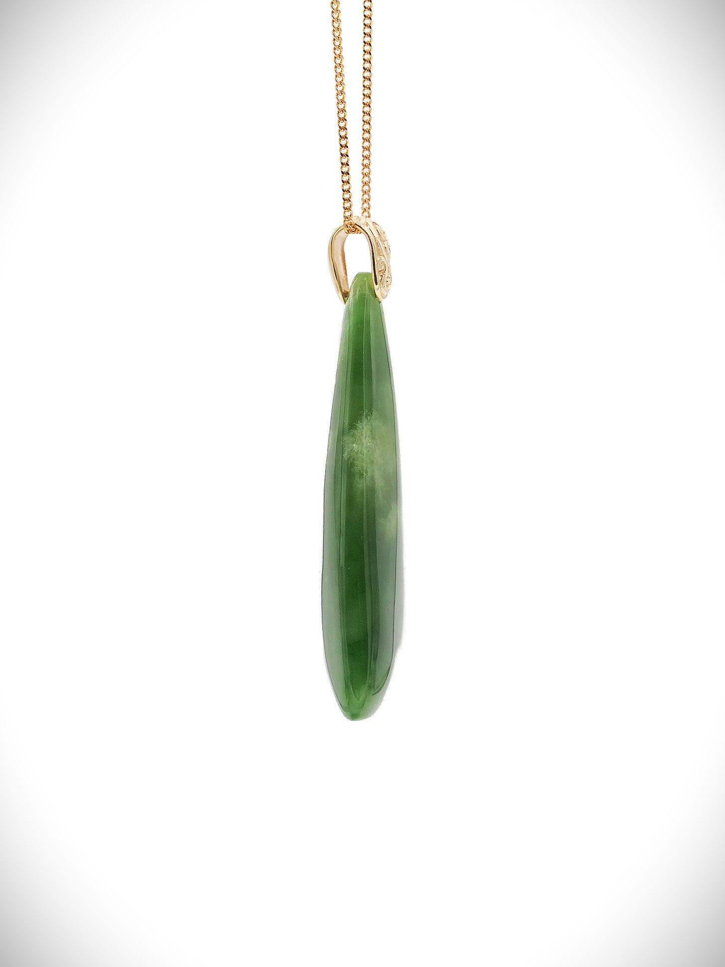 Moko Pounamu Roimata (Teardrop) NZ Genuine Kahurangi Flower Greenstone & 9ct Gold - Orongo