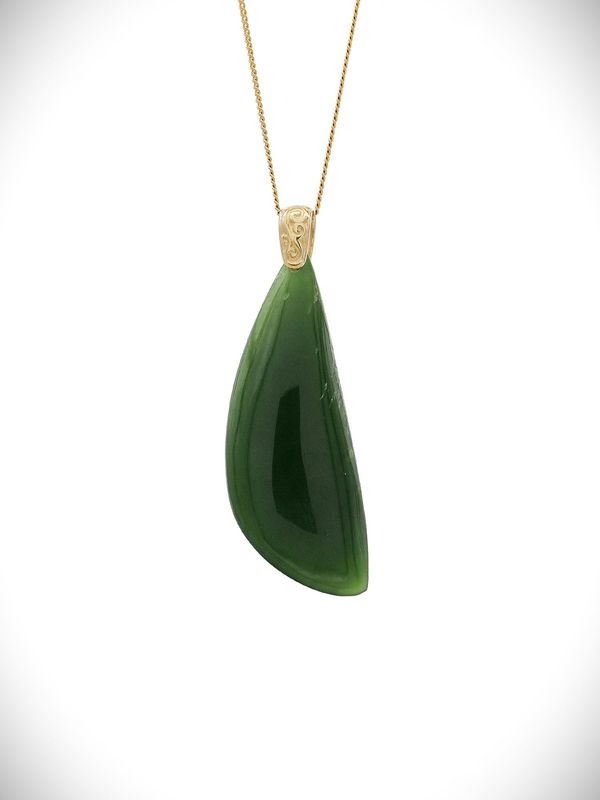 Moko Pounamu Roimata (Teardrop) NZ Genuine Kahurangi Flower Greenstone & 9ct Gold - Turua
