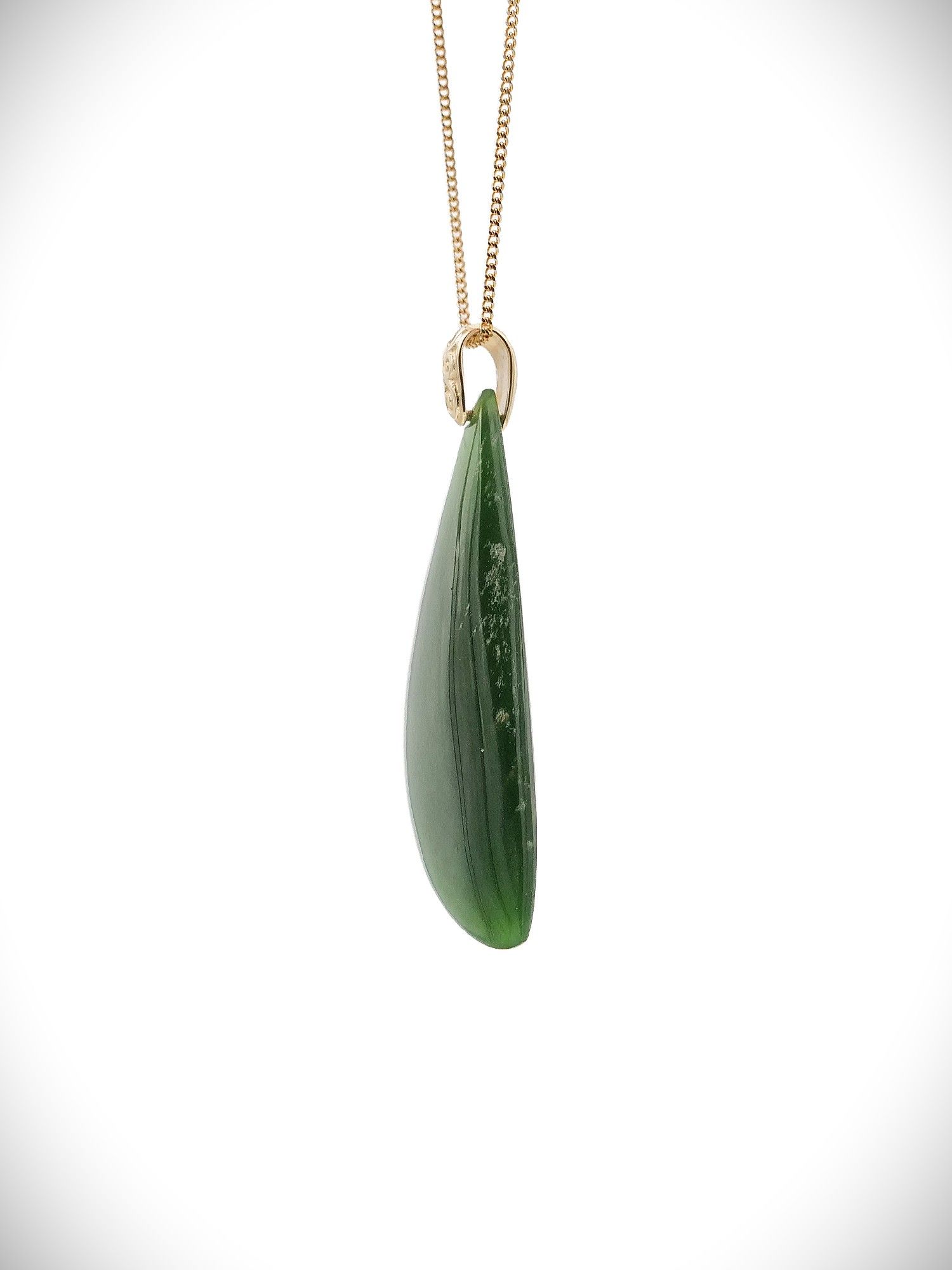 Moko Pounamu Roimata (Teardrop) NZ Genuine Kahurangi Flower Greenstone & 9ct Gold - Turua