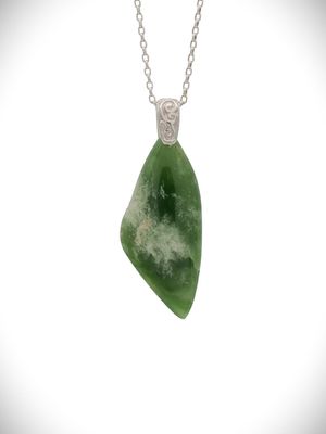 Moko Pounamu Kuru (Drop) NZ Genuine Kahotea Greenstone & Sterling Silver - Kaitoke