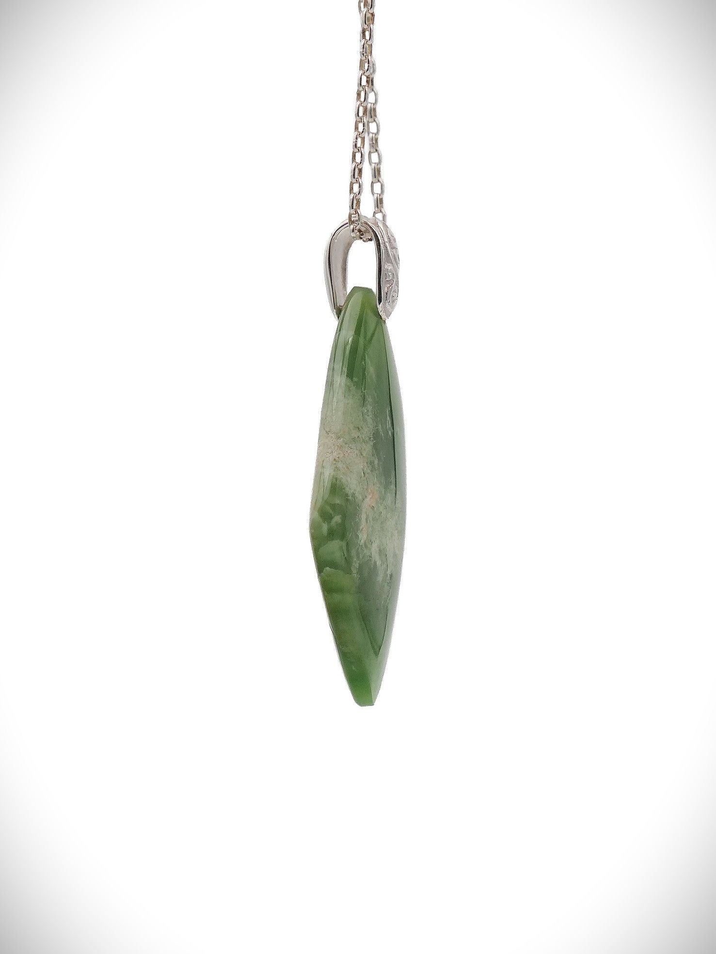 Moko Pounamu Kuru (Drop) NZ Genuine Kahotea Greenstone & Sterling Silver - Kaitoke