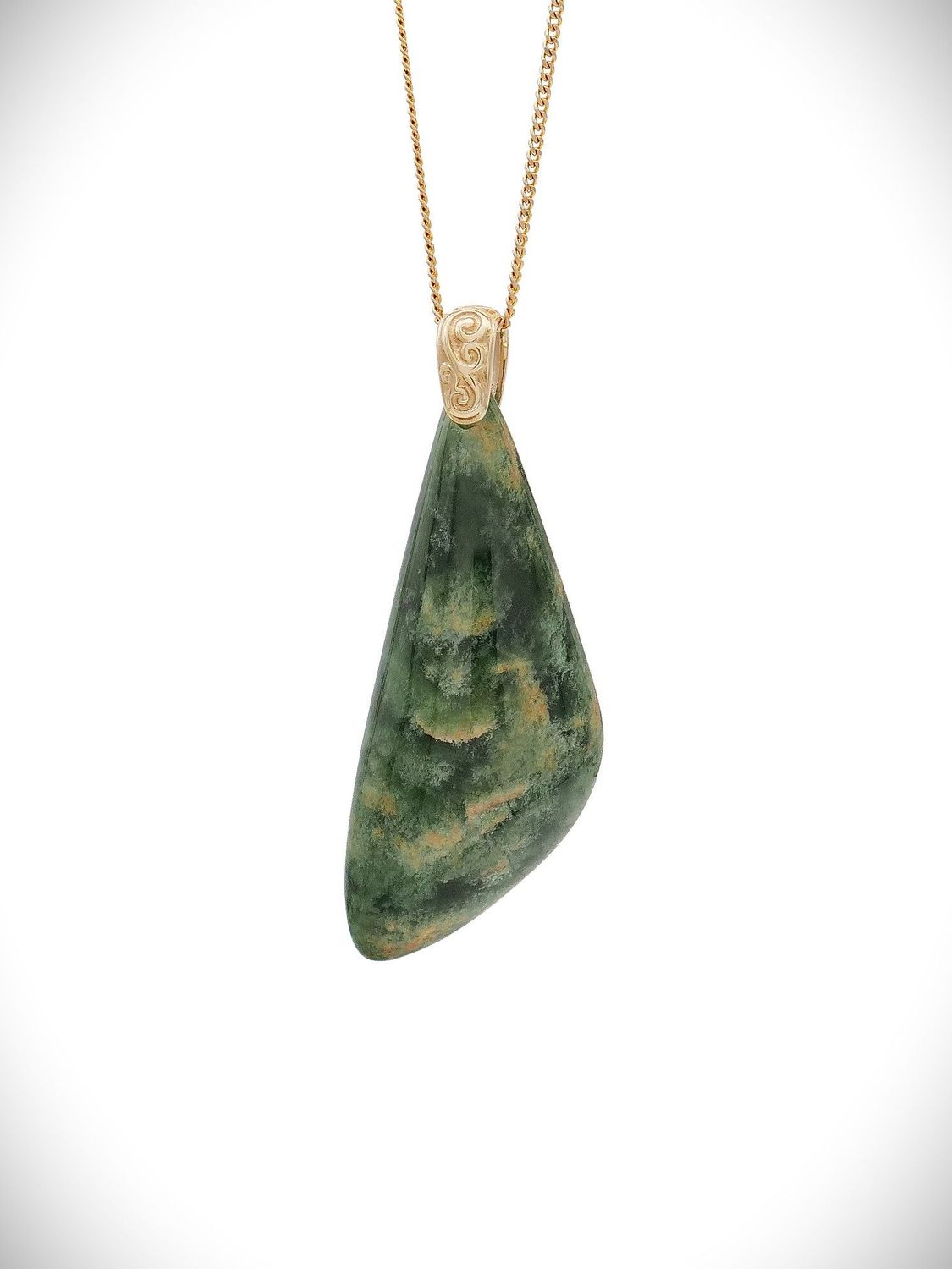 Moko Pounamu Roimata (Teardrop) NZ Genuine Marsden Flower Greenstone & 9ct Gold - Maramarua
