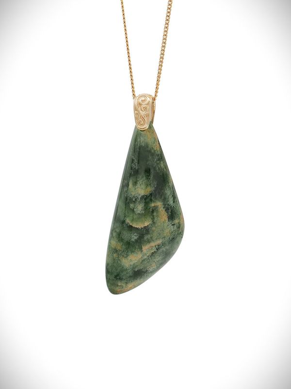 Moko Pounamu Roimata (Teardrop) NZ Genuine Marsden Flower Greenstone & 9ct Gold - Maramarua