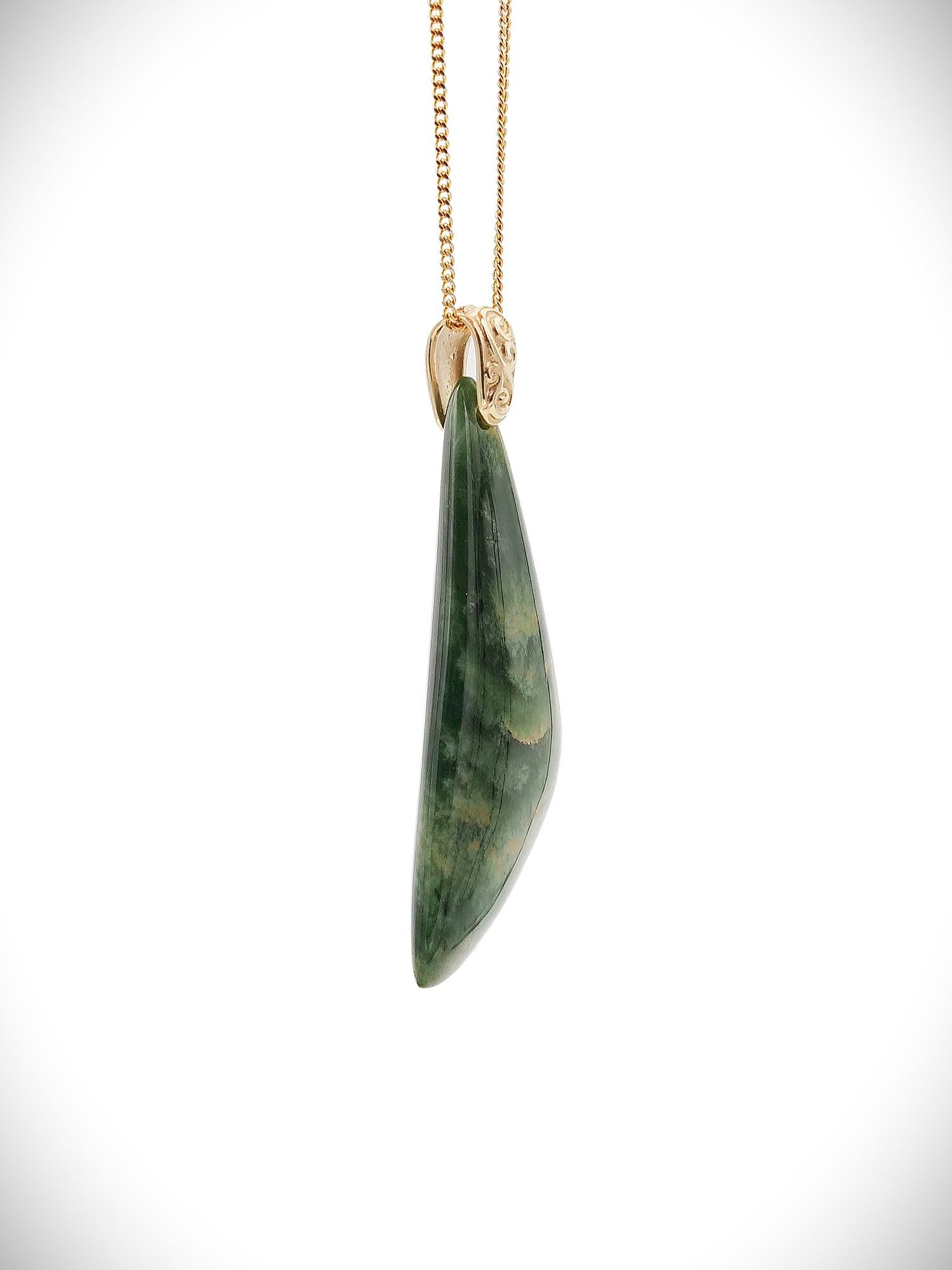 Moko Pounamu Roimata (Teardrop) NZ Genuine Marsden Flower Greenstone & 9ct Gold - Maramarua