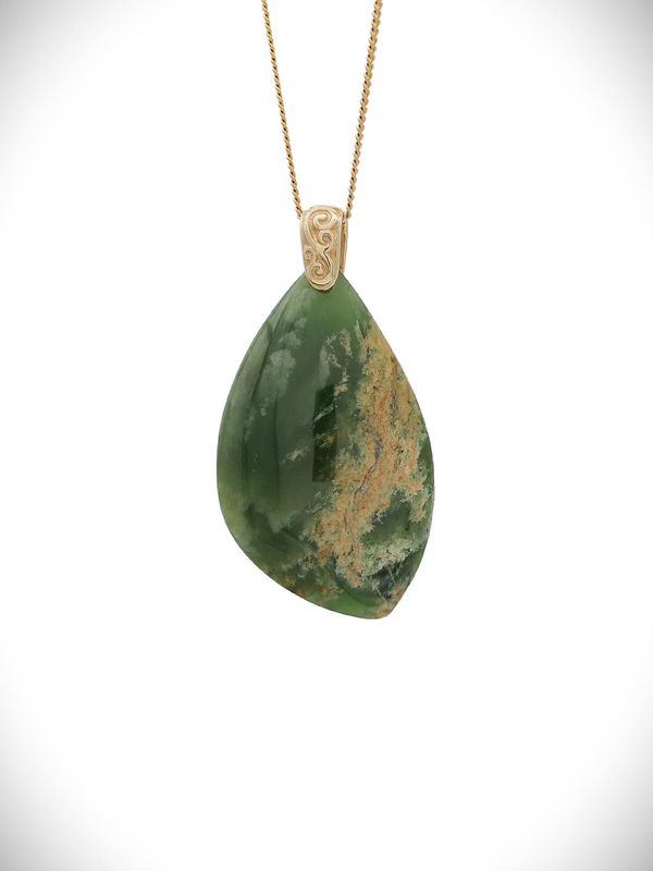 Moko Pounamu Roimata (Teardrop) NZ Genuine Marsden Flower Greenstone & 9ct Gold - Kopu