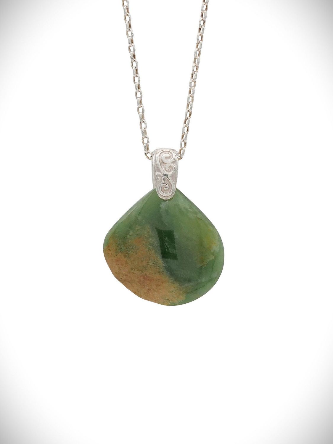 Moko Pounamu Roimata (Drop) NZ Genuine Marsden Flower Pounamu & Sterling Silver - Wharepoa
