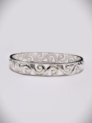 Moko Pounamu Sterling Silver Double Koru Bangle - SALE