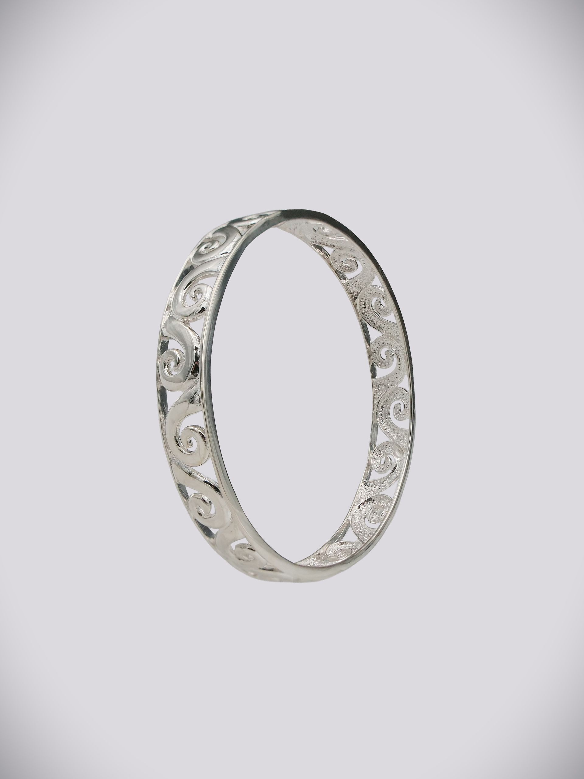 Moko Pounamu Sterling Silver Double Koru Bangle - SALE