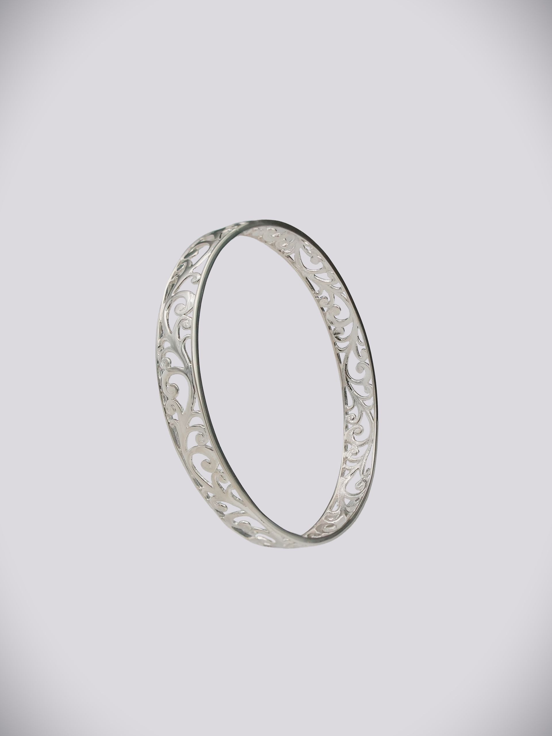 Moko Pounamu Sterling Silver Filigree Koru Bangle - SALE