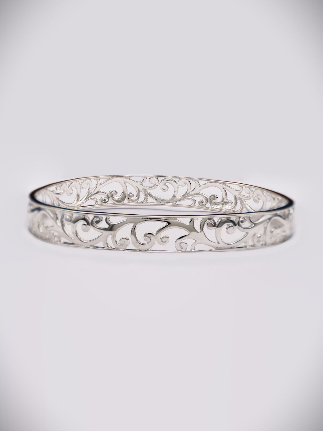 Moko Pounamu Sterling Silver Filigree Koru Bangle - SALE