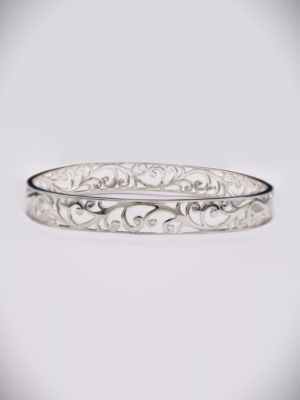 Moko Pounamu Sterling Silver Filigree Koru Bangle - SALE