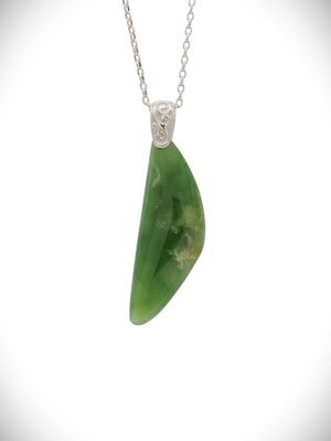 Moko Pounamu Roimata (Drop) NZ Genuine Kahurangi Flower Pounamu & Sterling Silver - Pipiroa
