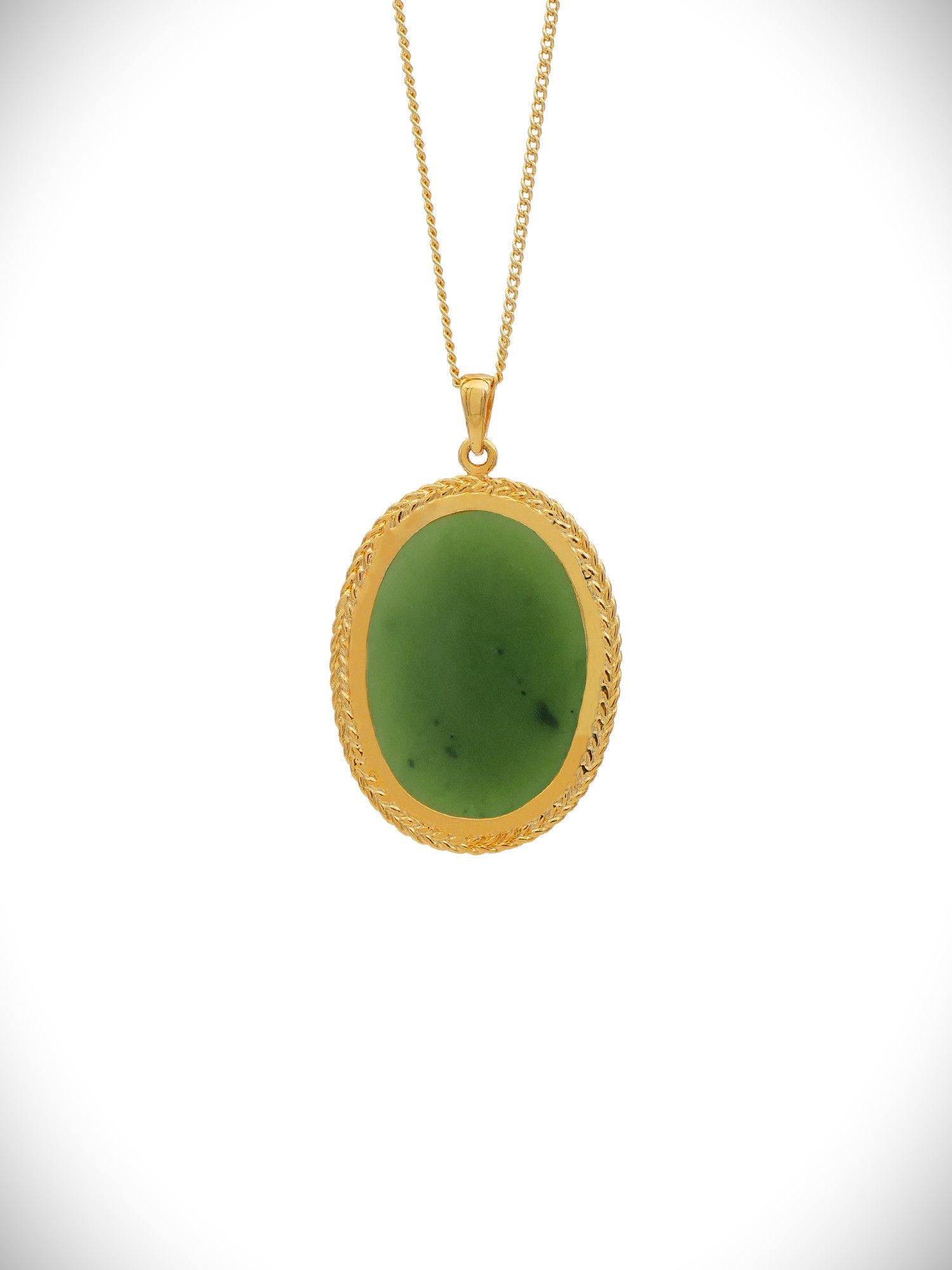 Moko Pounamu NZ Genuine Greenstone and Gold Plated Oval Pendant - P32GP - SALE