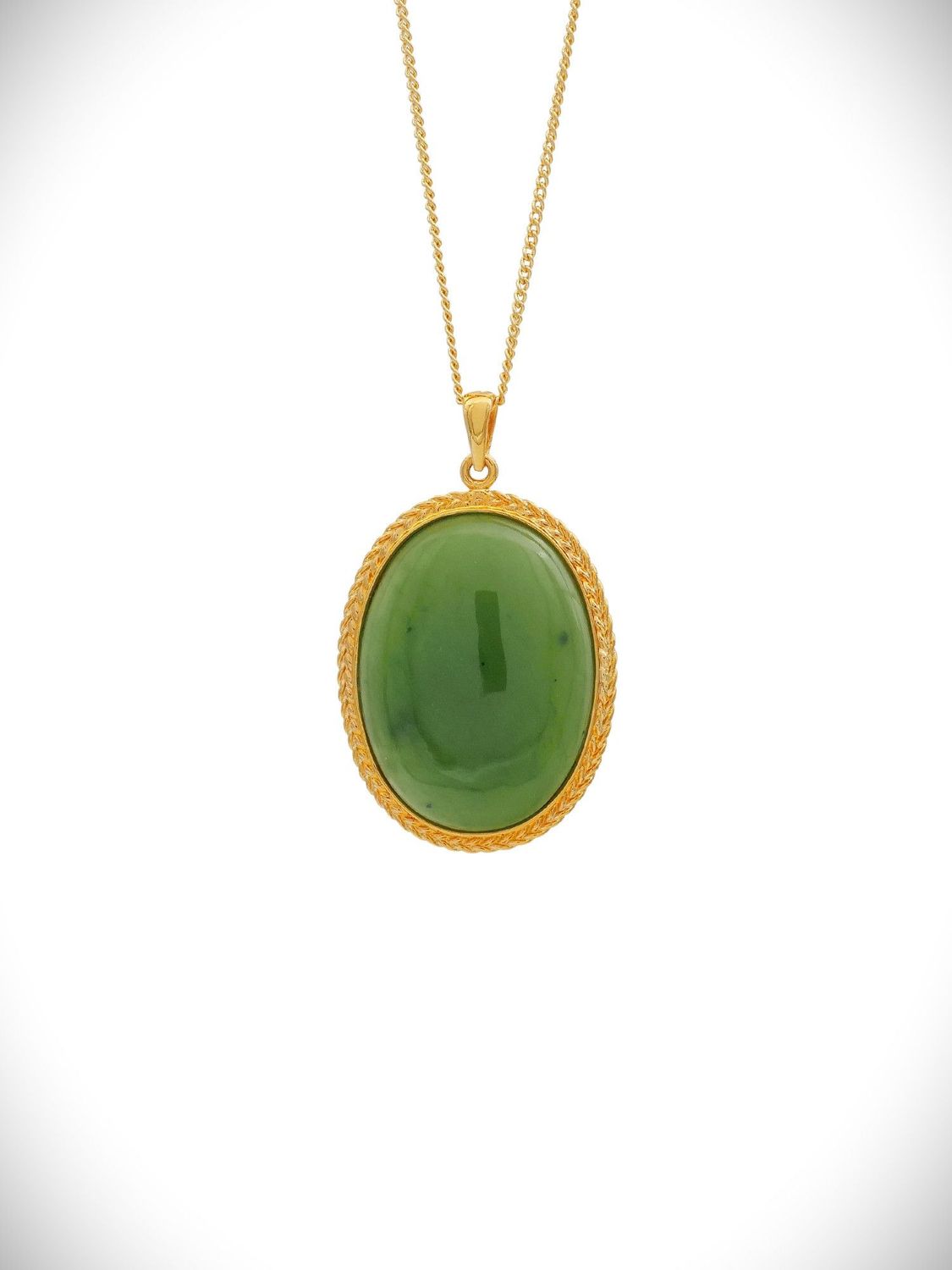 Moko Pounamu NZ Genuine Greenstone and Gold Plated Oval Pendant - P32GP - SALE