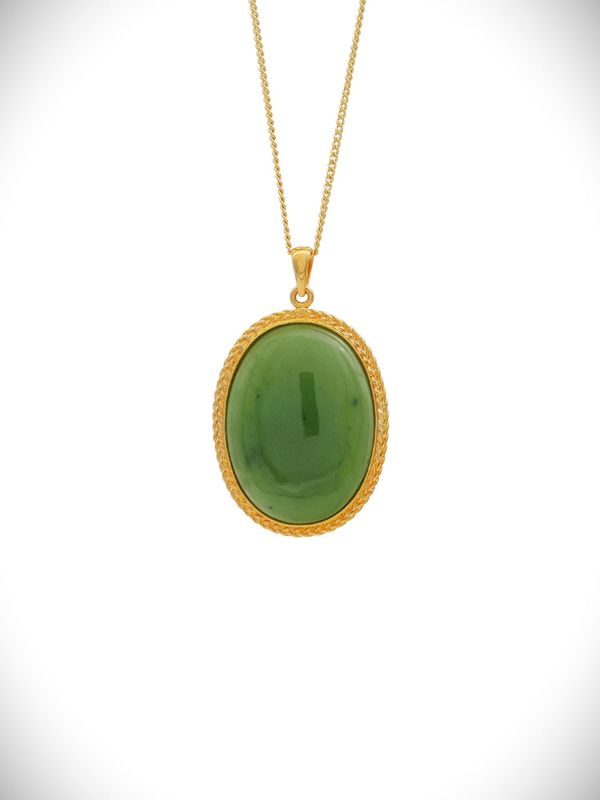 Moko Pounamu NZ Genuine Greenstone and Gold Plated Oval Pendant - P32GP - SALE