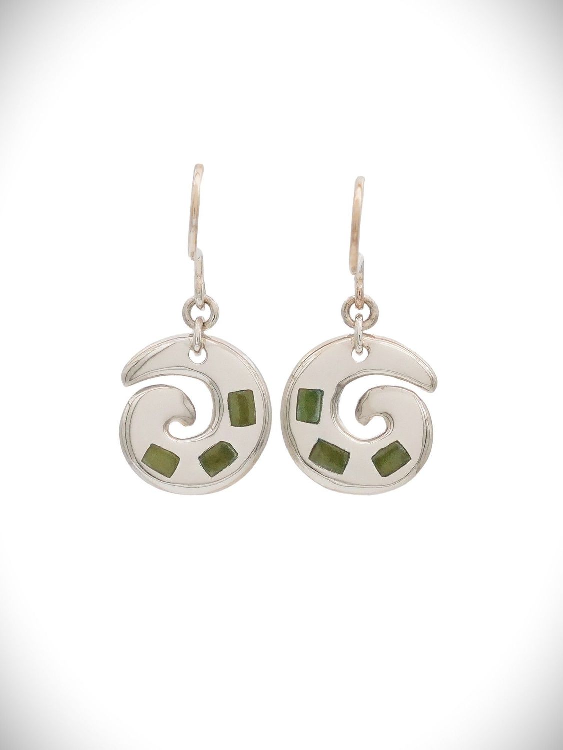 Moko Pounamu NZ Genuine Greenstone and Sterling Silver Koru Earrings - SALE