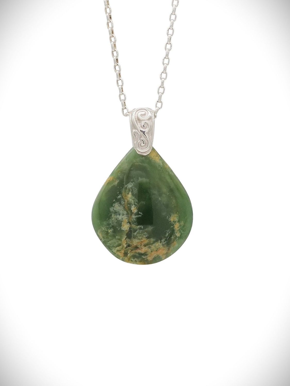 Moko Pounamu Roimata (Drop) NZ Genuine Marsden Flower Pounamu & Sterling Silver - Hunua