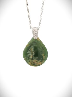 Moko Pounamu Roimata (Drop) NZ Genuine Marsden Flower Pounamu & Sterling Silver - Hunua