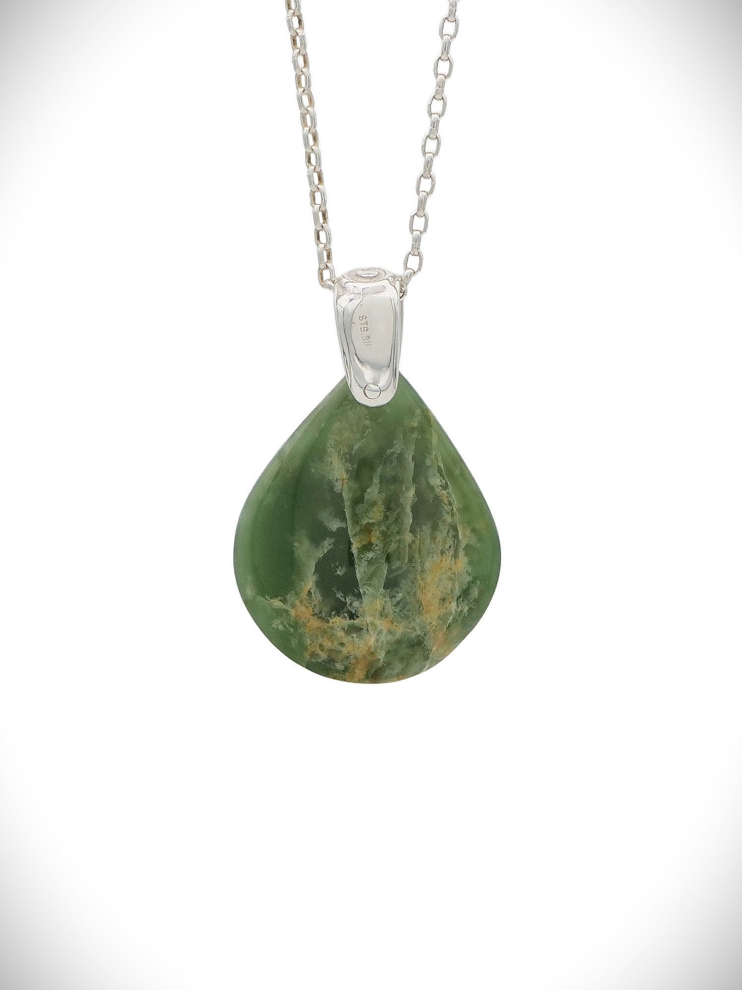 Moko Pounamu Roimata (Drop) NZ Genuine Marsden Flower Pounamu & Sterling Silver - Hunua