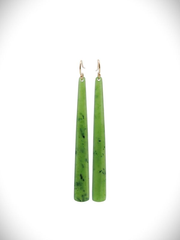 Moko Pounamu NZ Kahurangi Greenstone & 9ct Gold Earrings - Whakatiwai Moko Pounamu NZ Kahurangi Greenstone & 9ct Gold Earrings - Whakatiwai