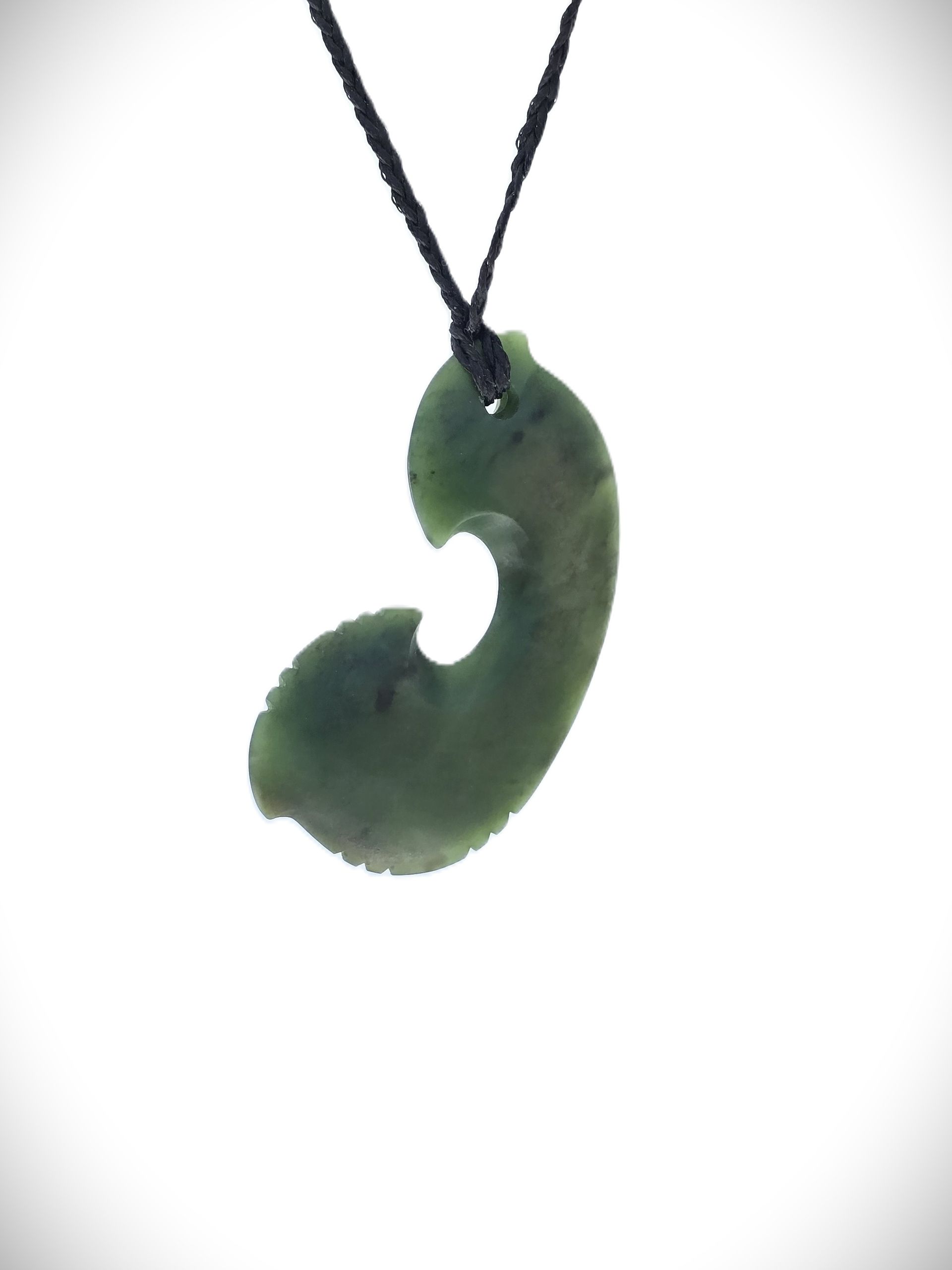 Moko Pounamu Hei Matau (Hook) NZ Genuine Hapopo Greenstone - Parawai