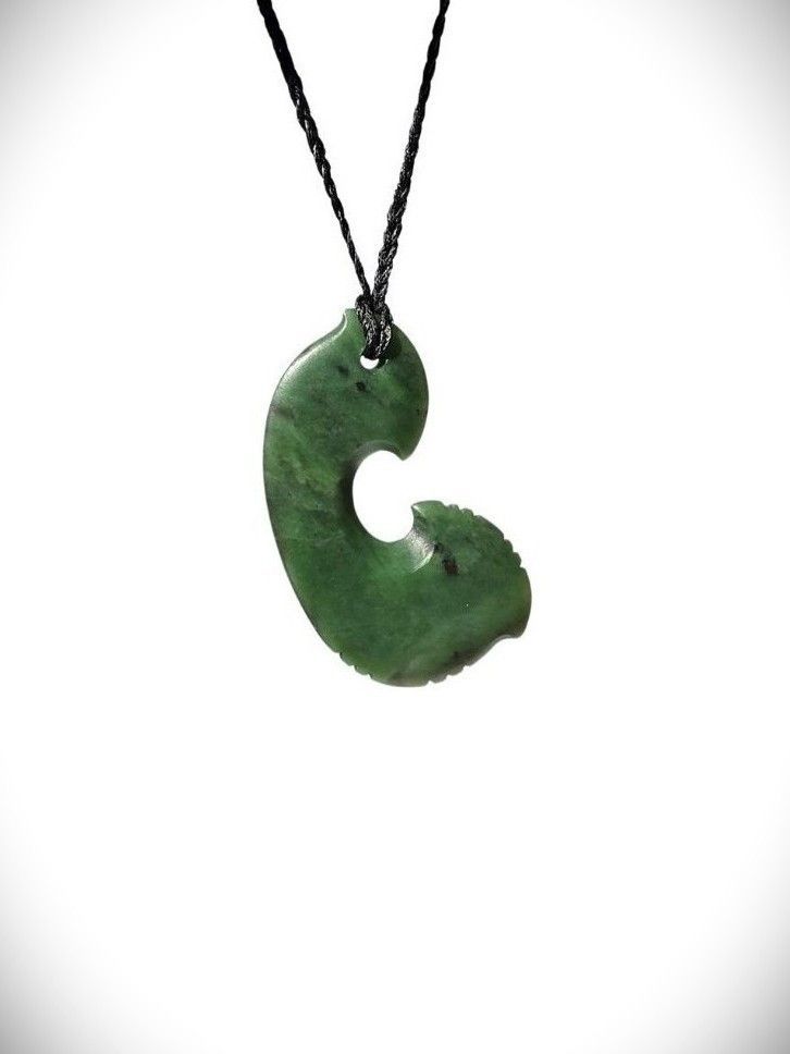 Moko Pounamu Hei Matau (Hook) NZ Genuine Hapopo Greenstone - Parawai