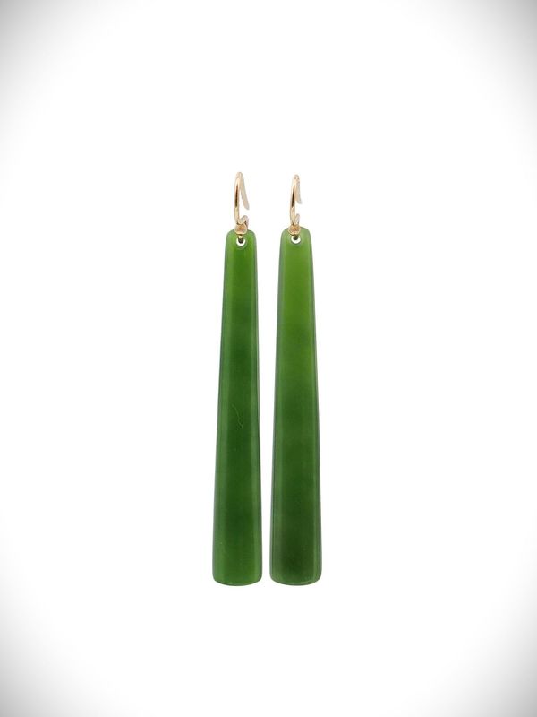 Moko Pounamu NZ Kahurangi Greenstone & 9ct Gold Earrings - Pakihi