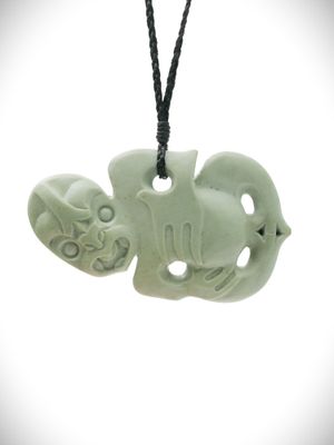 Moko Pounamu Hei Tiki NZ Genuine Kokopu Greenstone - Kanuka