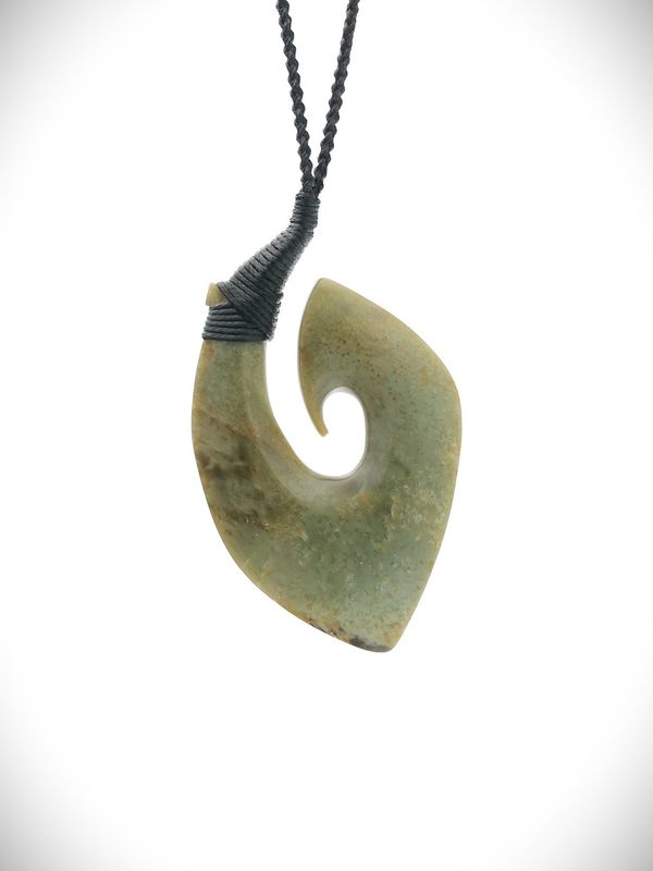 Moko Pounamu Hei Matau (Hook) NZ Genuine Inanga Greenstone -Heretaunga