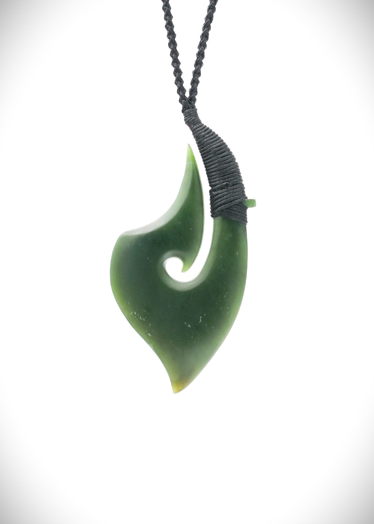 Moko Pounamu Hei Matau (Hook) NZ Genuine Kawakawa Greenstone -