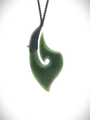 Moko Pounamu Hei Matau (Hook) NZ Genuine Kawakawa Greenstone - Moko Pounamu Hei Matau (Hook) NZ Genuine Kawakawa Greenstone -