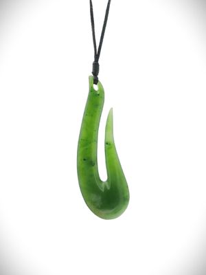 Moko Pounamu Hei Matau (Hook) NZ Genuine Kahurangi Greenstone - Manakau