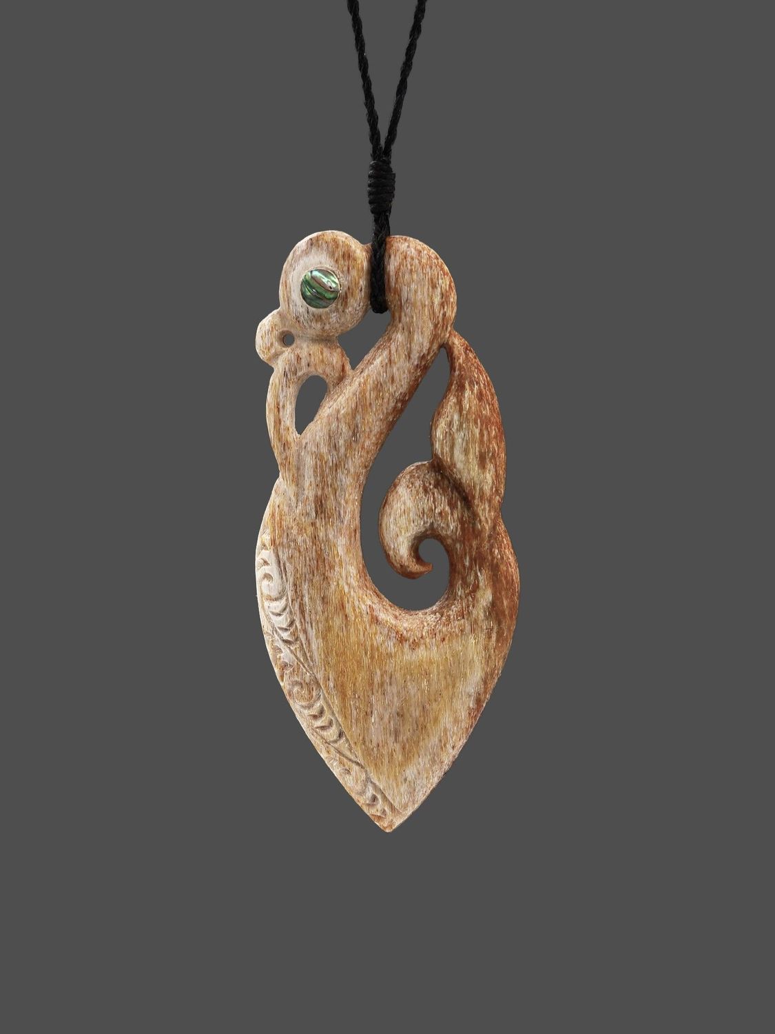 Moko Pounamu Manaia Genuine NZ Whale Bone - Pohutukawa