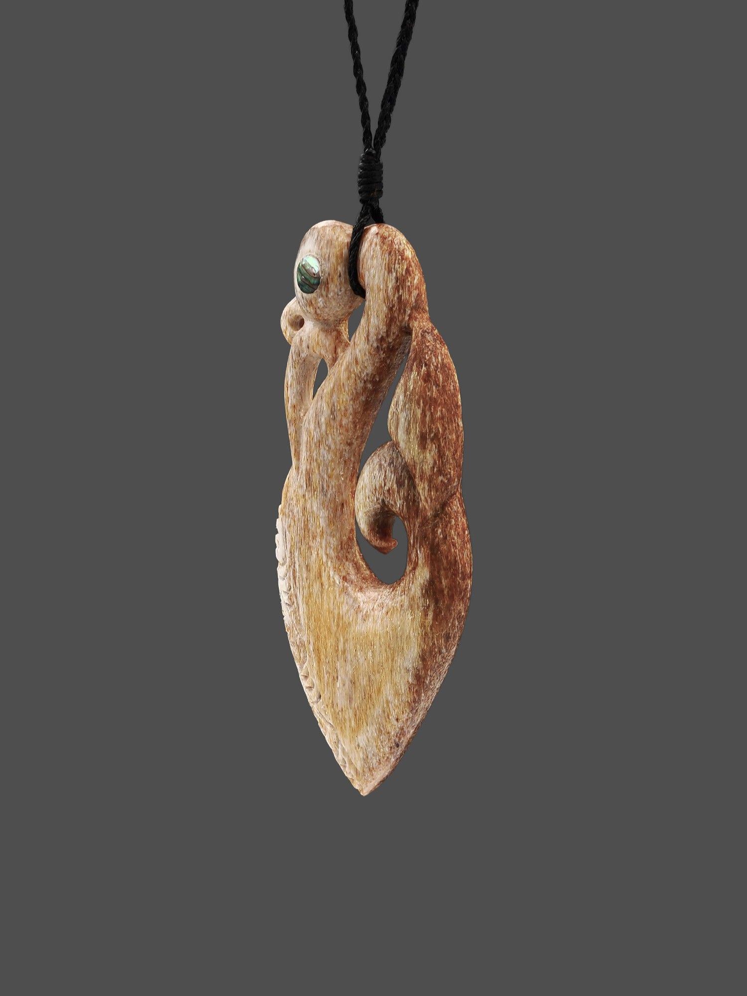 Moko Pounamu Manaia Genuine NZ Whale Bone - Pohutukawa