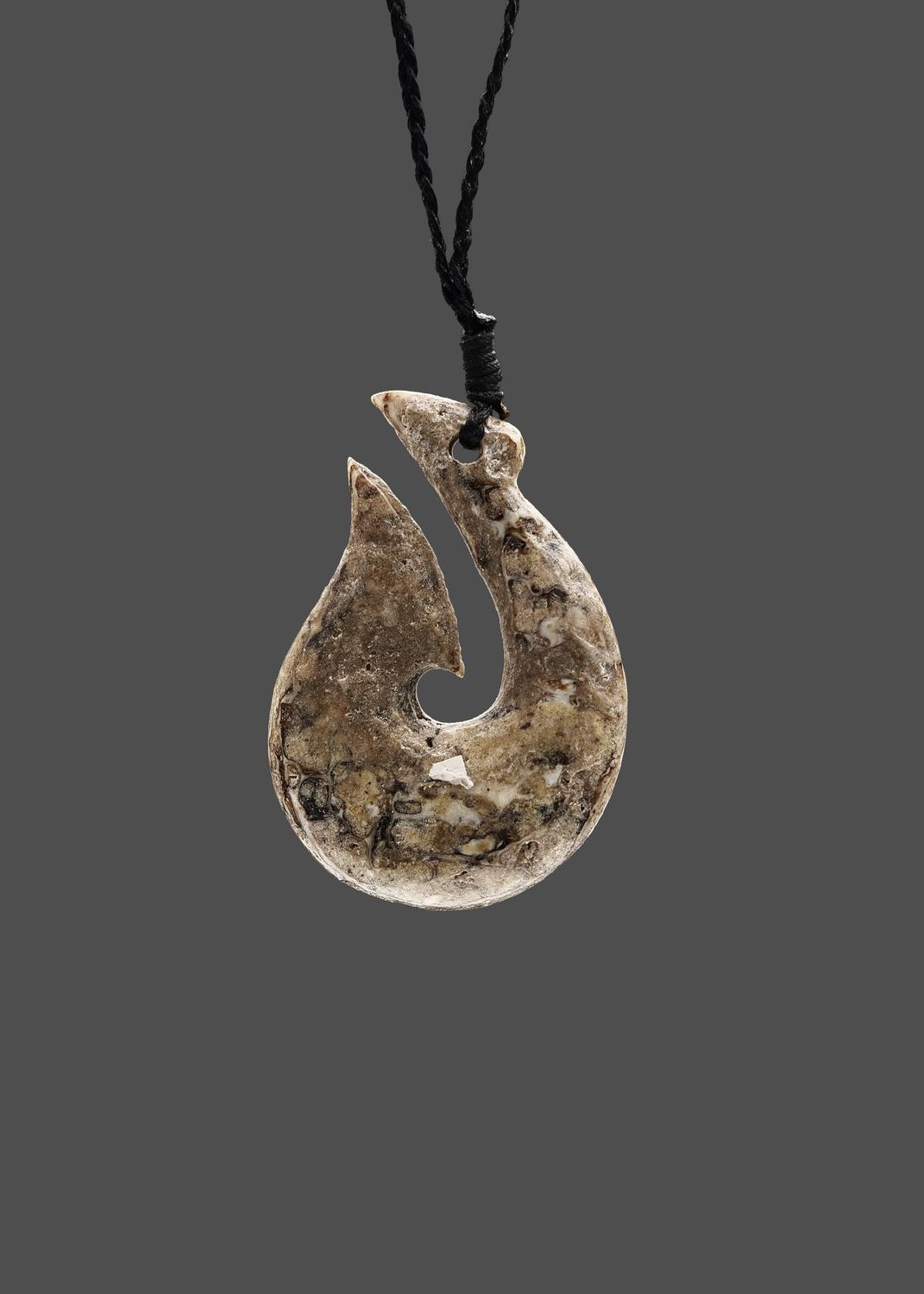 Moko Pounamu Hei Matau (Hook) Whale Bone Carving - Onewa