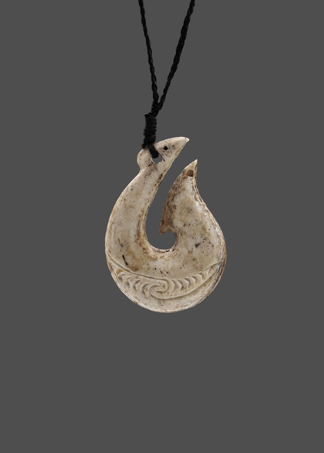 Moko Pounamu Hei Matau (Hook) Whale Bone Carving - Onewa SALE