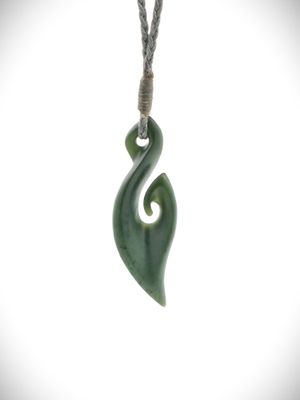 Moko Pounamu Hei Matau (Hook) Genuine NZ Kawakawa Greenstone - Waitarere