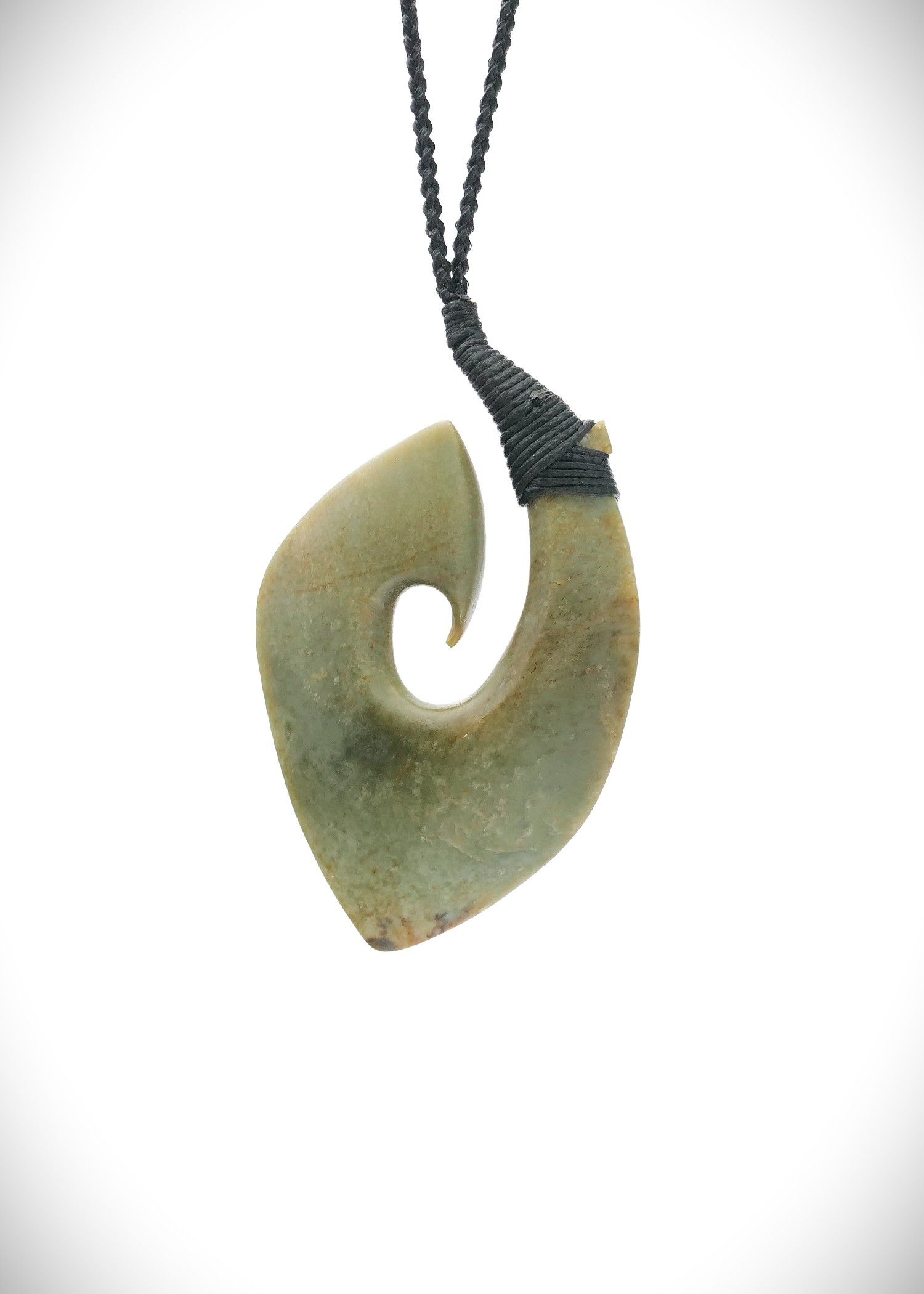 Moko Pounamu Hei Matau (Hook) Genuine NZ Kawakawa Flower Greenstone - Otara