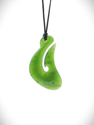 Moko Pounamu Hei Matau (Hook) NZ Genuine Kahurangi Greenstone - Kuaka