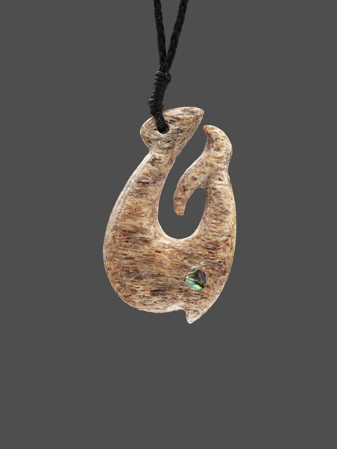 Moko Pounamu Hei Matau (Hook) Whale Bone Carving - Tamaki SALE