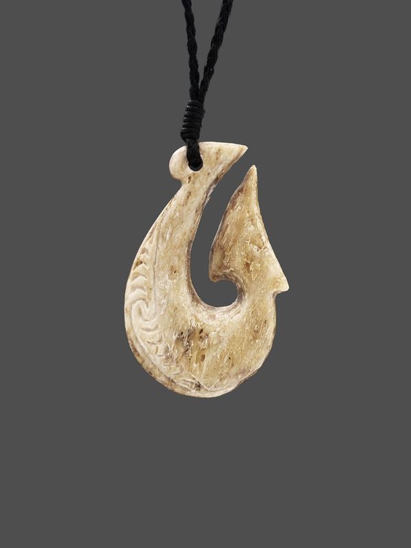 Moko Pounamu Hei Matau (Hook) Whale Bone Carving - Wakaaranga SALE Moko Pounamu Hei Matau (Hook) Whale Bone Carving - Wakaaranga SALE