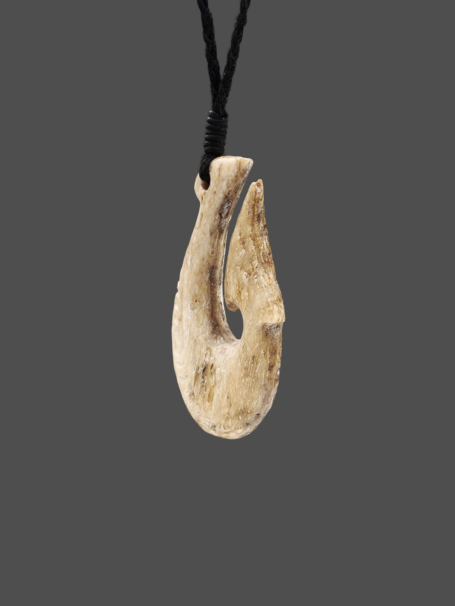 Moko Pounamu Hei Matau (Hook) Whale Bone Carving - Wakaaranga