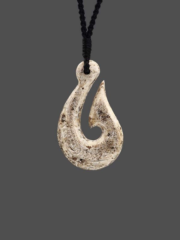Moko Pounamu Hei Matau (Hook) Whale Bone Carving - Ti Rakau SALE Moko Pounamu Hei Matau (Hook) Whale Bone Carving - Ti Rakau SALE