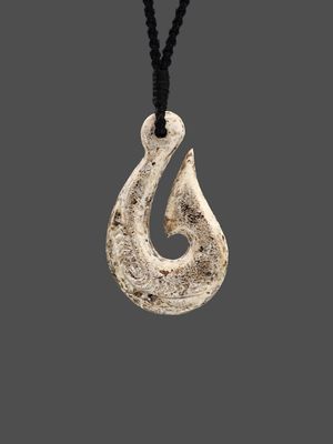 Moko Pounamu Hei Matau (Hook) Whale Bone Carving - Ti Rakau SALE