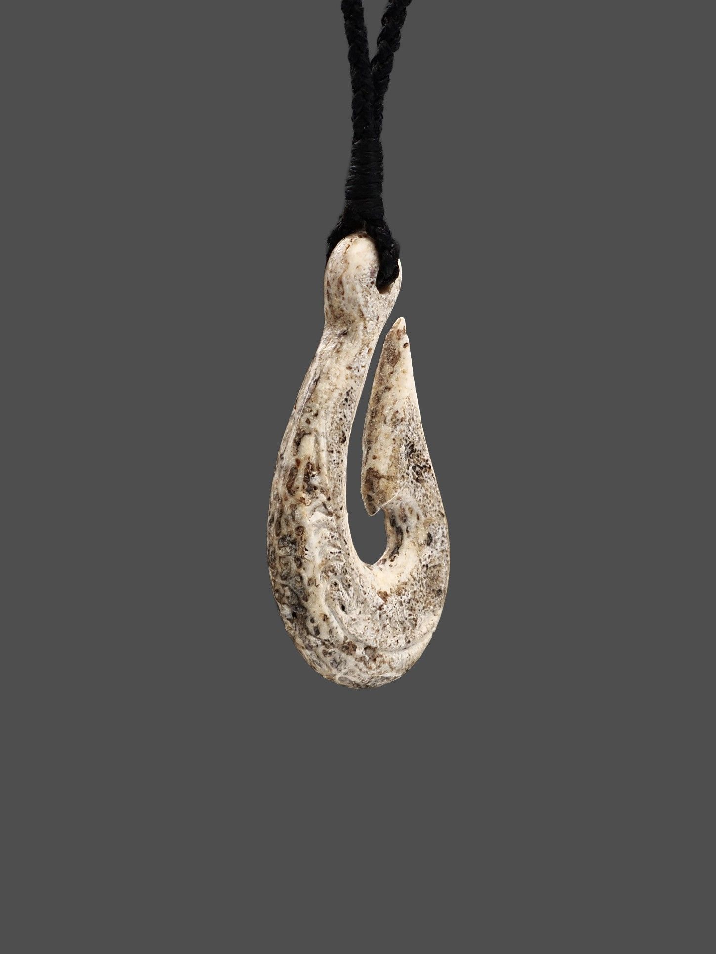 Moko Pounamu Hei Matau (Hook) Whale Bone Carving - Ti Rakau SALE